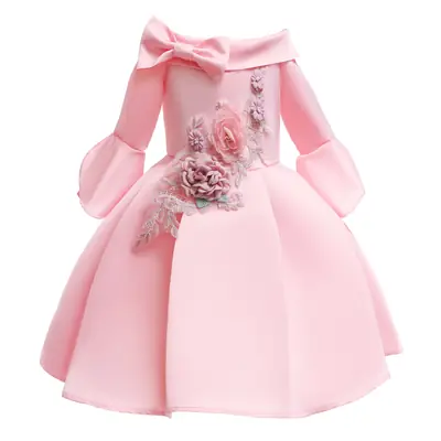 Pink Floral Embroidered Princess Dress for Girls 3-8Y