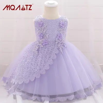 Light Purple 3D Floral Lace Tulle Dress for Girls