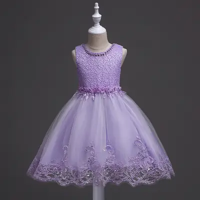 Lavender Sequin Tulle Dress for Girls Wedding Party Wear