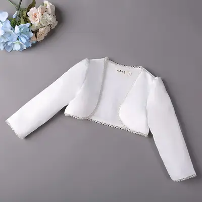 White Pearl Trim Long Sleeve Shawl for Girls