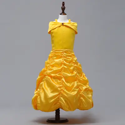 Yellow Princess Dress for Girls 3-8 Years Satin Ruffled
