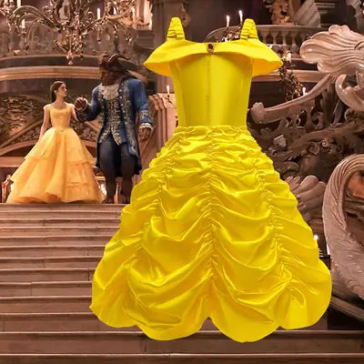 Yellow Princess Dress for Girls 3-10 Years Satin Ruffled