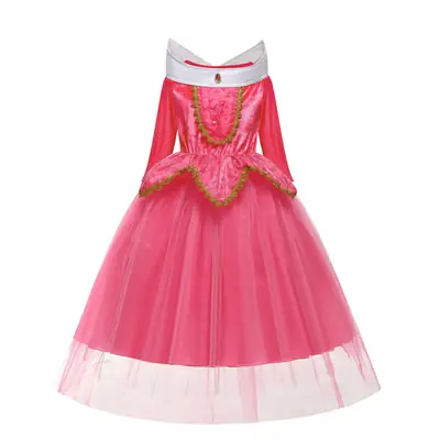 Pink Princess Tulle Dress with Gold Trim for Girls