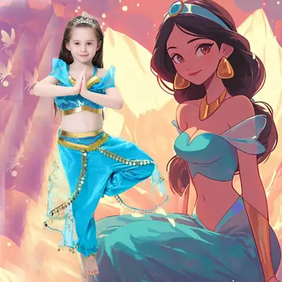 Princess Jasmine Blue Gold Kids Dance Costume