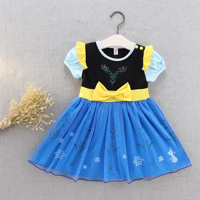 Frozen Anna Princess Dress Blue Yellow Tulle Skirt