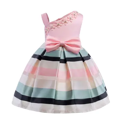Pink Striped Bow Dress for Girls Pakistan