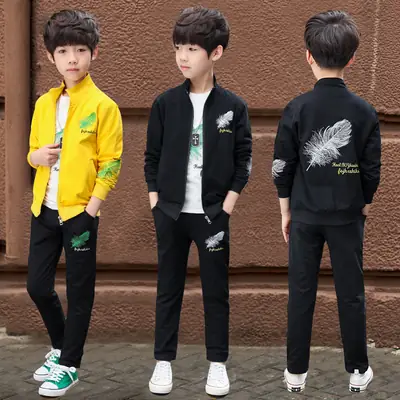 Pakistani Boys Feather Embroidered 3-Piece Suit Yellow Black