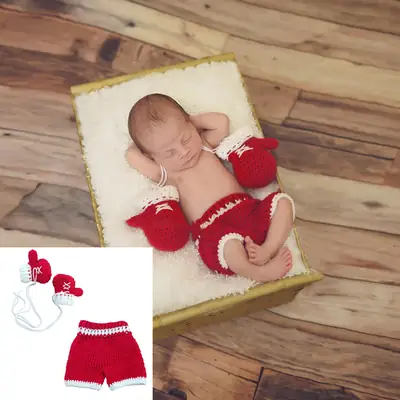 Red Crochet Newborn Suit with Mittens for Baby