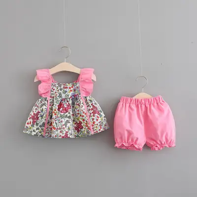 Kids Floral Pink Shorts Set for Girls 1-3Y