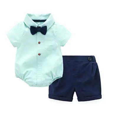 Baby Romper Set Navy Bow Tie Candy Green Shorts