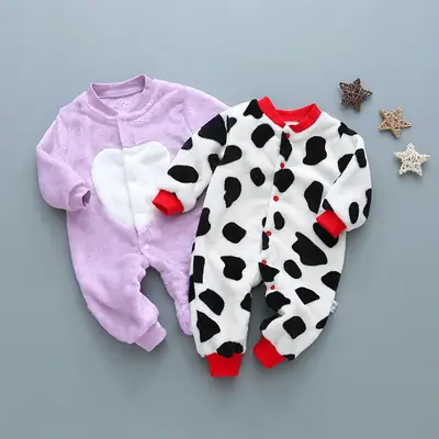 Baby Cow Print Flannel Suit Purple Heart Design