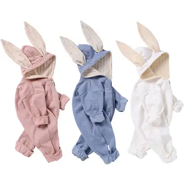 Rabbit Hooded Jumpsuits for Kids Pink Blue White Zipper