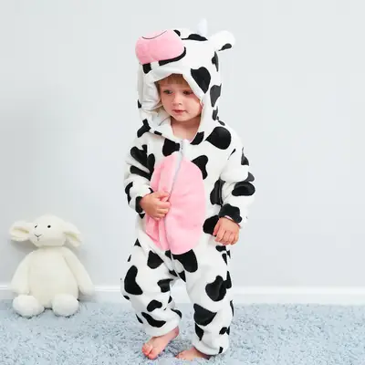 Cute Cow Trousers for Kids Winter Warm Flannel Pajamas
