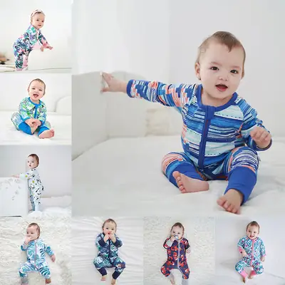 Baby Jumpsuit Blue Striped Double Zipper 2 Years
