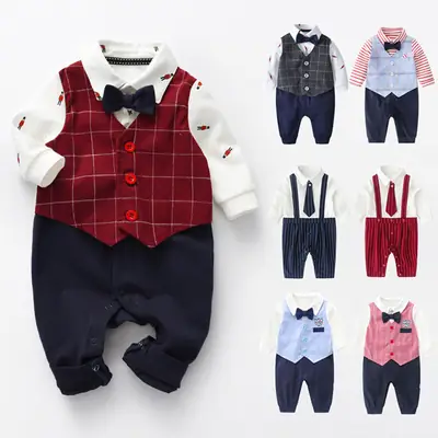 Baby Boy Vest & Trousers Set with Bow Tie & Plaid Design