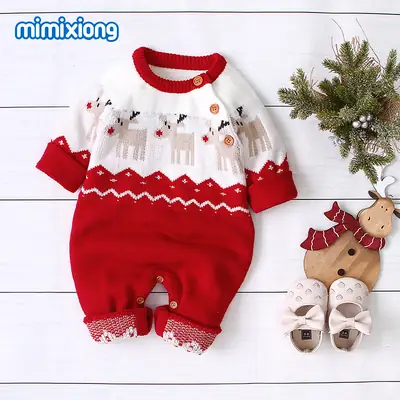 Christmas Knitted Jumpsuit Red White Kids for Boys Girls