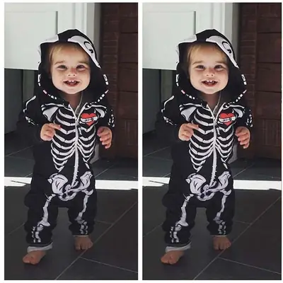 Baby Skull Hooded Jumpsuit Black White Premium Quality