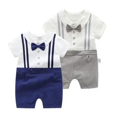 Baby British Jumpsuit Cotton Bow Tie Summer Wear