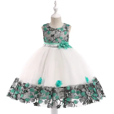 Princess Dress Teal Gray Floral Lace Puffy Tulle