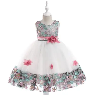 Princess Floral Embroidered Tulle Skirt Dress for Girls
