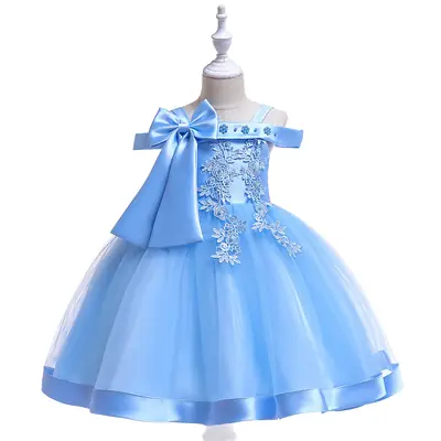 Sky Blue Princess Dress with Bow & Tulle Skirt