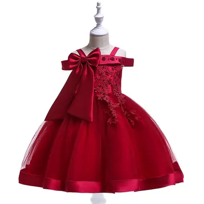Red Off-Shoulder Princess Dress with Floral Embroidery