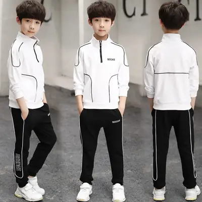 Boys' White Black Track Suit Korean Style 2025