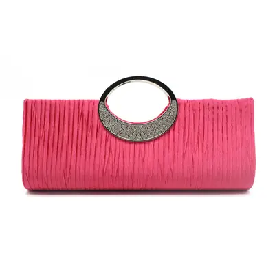 Pink Pleated Rhinestone Clutch Bag for Women