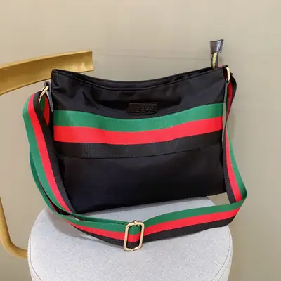 Women Striped Messenger Bag Black Red Green Casual Shoulder Bag