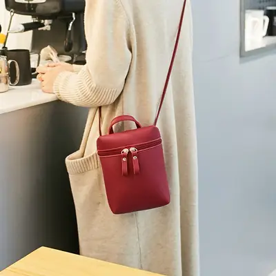 Wine Red Korean Style Small Crossbody Bag for Women