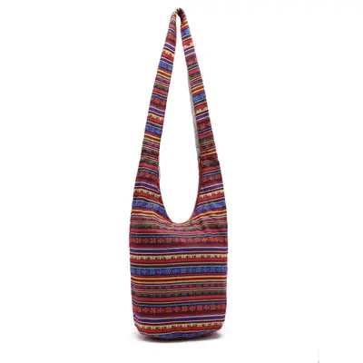 Women Ethnic Printed Linen Shoulder Bag Red