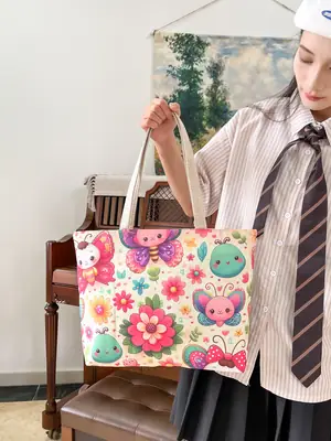 Women Butterfly Canvas Shoulder Bag Large Capacity Casual Retro