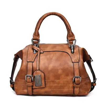 Waxed Leather Retro Boston Bag for Women