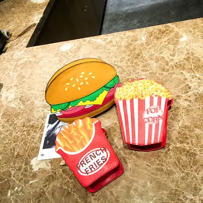 Cute Cartoon Hamburger Fries Popcorn Shoulder Bag