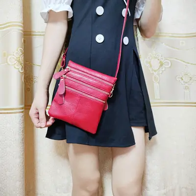 Red Leather Crossbody Bag for Women Daily Use