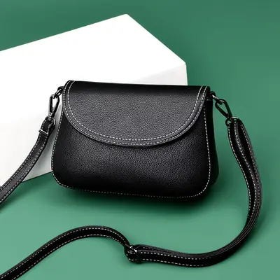 Black Women's Crossbody Bag 2025 Trendy Soft Leather Look