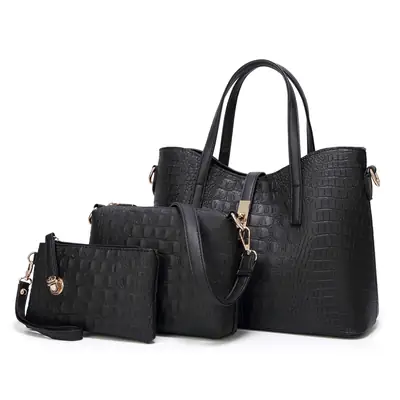 Black Croc Print 4-Piece Women's Handbag Set