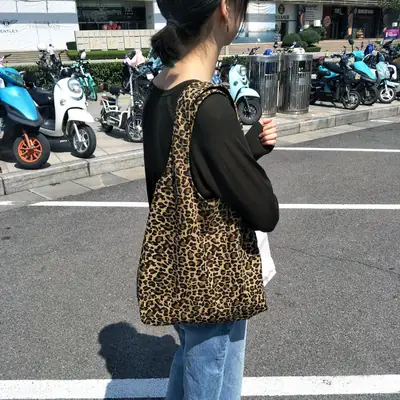 Leopard Print Canvas Shoulder Bag Women Casual Daily Use