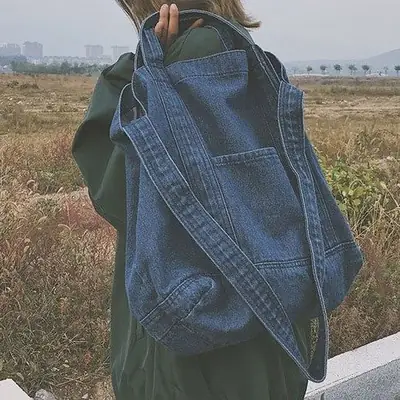 Dark Blue Denim Shoulder Bag for Women Daily Use