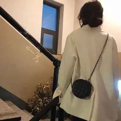 Women Mini Round Quilted Chain Shoulder Bag White