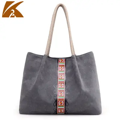 Women Canvas Shoulder Bag Retro Print Large Capacity Daily Use