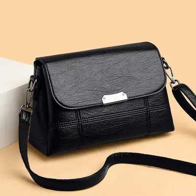 Black Crossbody Messenger Bag for Women, Premium Polyester, Daily Use