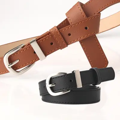Stylish Leather Belt Brown Black Silver Buckle