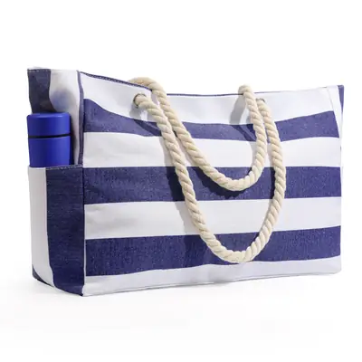 Stylish Blue Striped Canvas Tote Bag for Travel & Beach Use
