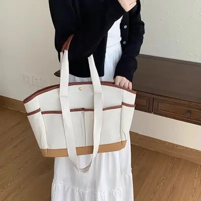 Stylish Canvas Tote Bag Black 32x16x28cm