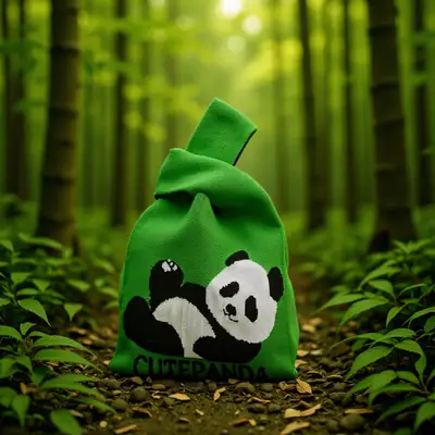 Green Knitted Panda Bag for Kids Daily Use