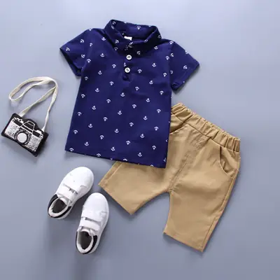 Baby Boys Summer Polo Set Navy Khaki Shorts