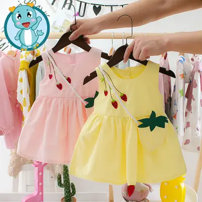 Baby Girl Summer Dress Yellow Strawberry Print 0-3Y