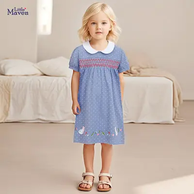 Little Maven Girls Summer Cotton Polka Dot Dress