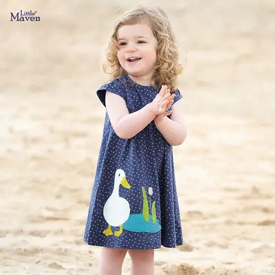 Cotton Girls Summer Dress with Duck Print